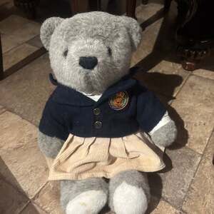 Grey Teddy Bear With Blue Jacket and skirt Plush Stuffed Animal 16 Inch